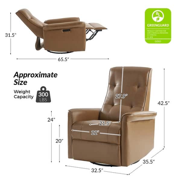 dimension image slide 2 of 4, Valentin Modern Faux Leather Swivel Power Recliner with USB Ports by HULALA HOME