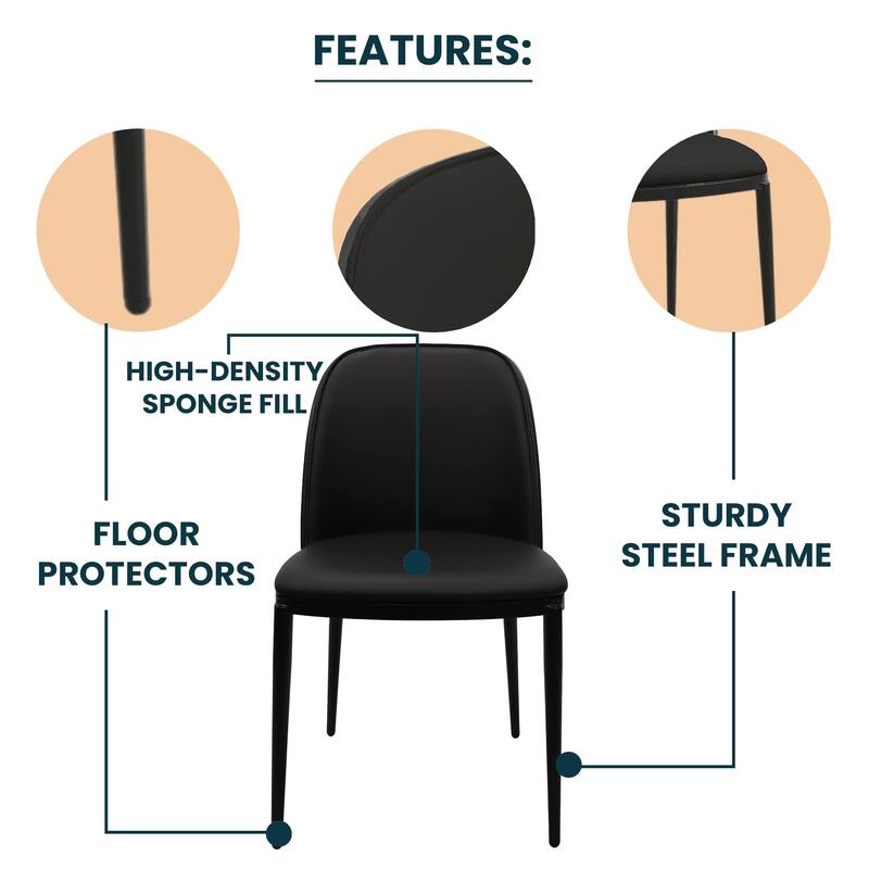 Dining Chair with Upholstered Seat and Back Side Chair with MDF Wood Frame in Black Steel