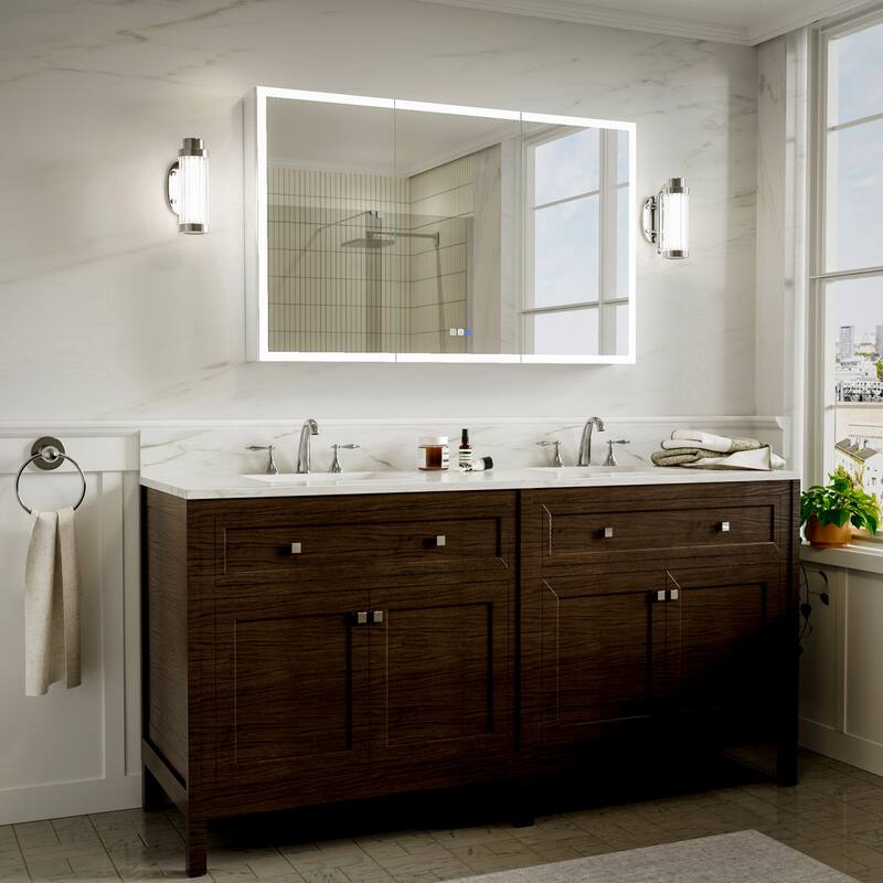 Modland 36"-48"W x 30"H LED Bathroom Medicine Cabinet Dimmable Anti-Fog,Recessed or Surface Mount