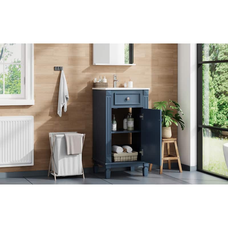 18-inch Bathroom Vanity with Ceramic Sink, Freestanding Single Vanity Set with Soft Closing Door, Adjustable Shelf