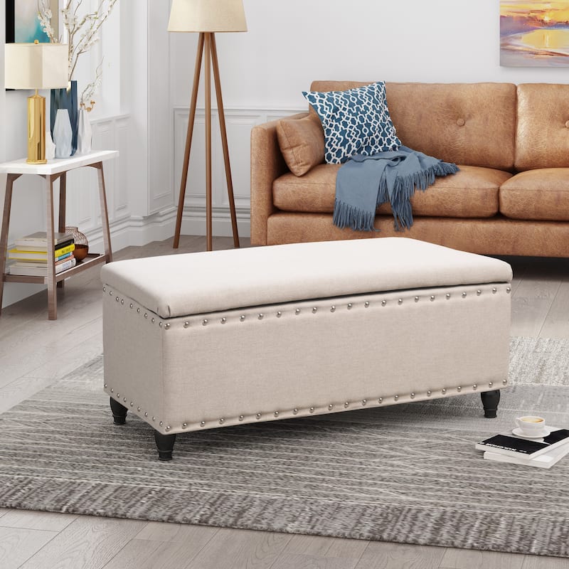 Simple Upholstered Storage Bench Hallway Bench with Nail Trim, Entryway Footrest Seat Leisure Stool Corridor Stool