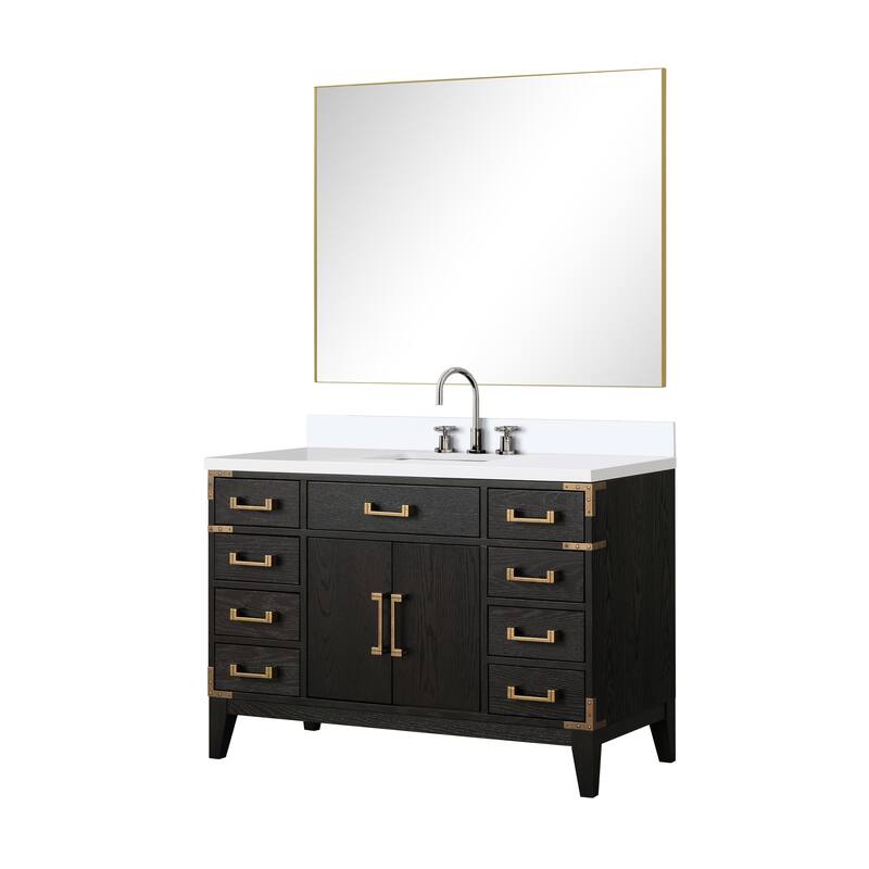 Laurel 48 in W x 22 in D Black Oak Single Bath Vanity, White Quartz Top, Faucet Set, and 46 in Mirror