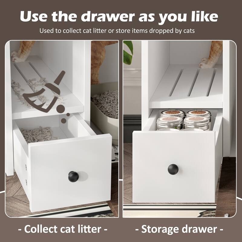 Cat Litter Box Enclosure, Indoor Hidden Cat Litter Box Furniture with 2 Drawers and Door, Cat House End Table for Living room