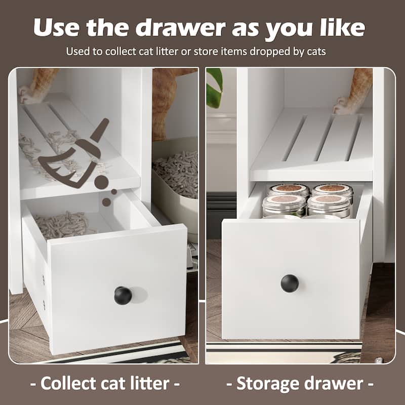 Cat Litter Box Enclosure, Indoor Hidden Cat Litter Box Furniture with 2 Drawers and Door