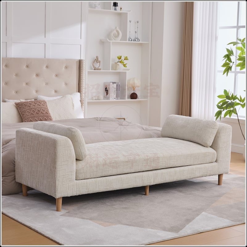 83.1"Wide Chenille Upholstered End of Bed Bench with Armrests
