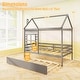 preview thumbnail 13 of 18, Gymax Twin Size House Bed with Trundle Wooden Platform Bed w/ Roof