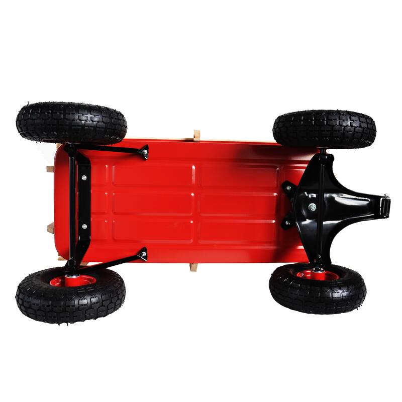 All-Terrain Yard Cart - Adjustable Handle, Large Capacity, Steel and Wood Construction with 180° Steering - Metal