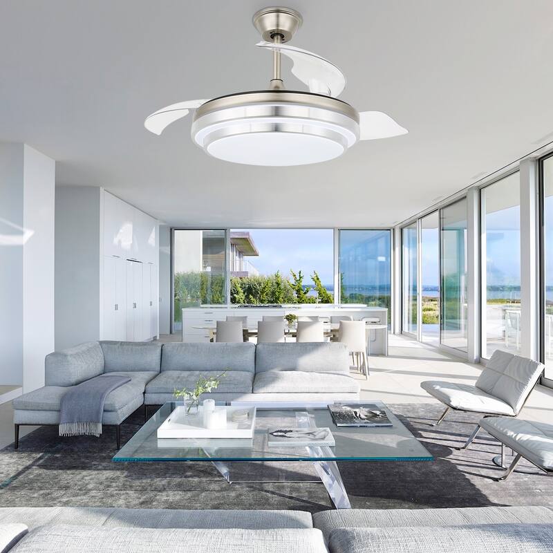 Cusp Barn 42-In Retractable Ceiling Fan with Light and Remote Control Modern 3-Blade Lighting Fixture