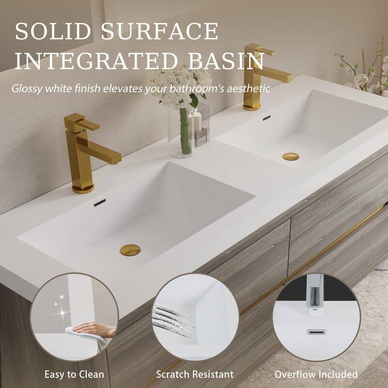 Wall-Mounted Bathroom Vanity with White Stone Resin Top