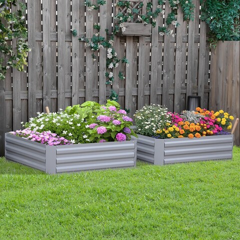 Outsunny 39'' x 39'' x 12'' Set of 2 Garden Beds Steel Metal Planter Boxes - 39.25"L x 39.25"W x 11.75"H