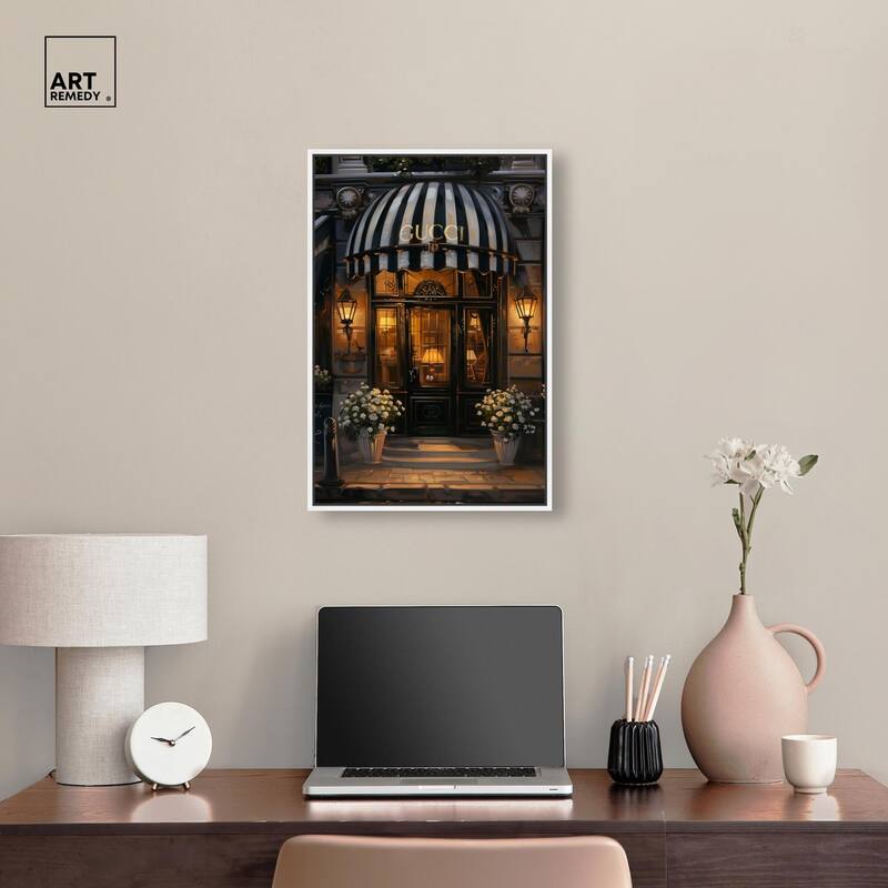 Elegant Night Time Store Visit Canvas by Art Remedy