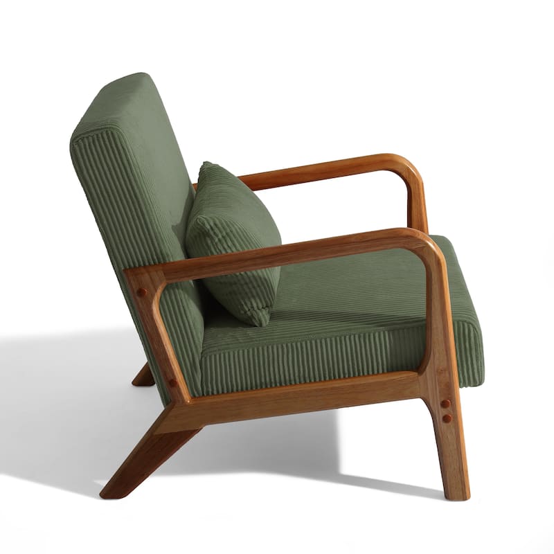 Modern Corduroy Upholstered Accent Chair with Wood Legs Set of 2