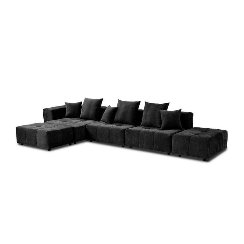 158.64" Linen Modular Sofa Modern L-Shaped Sectional Sofa 5-Seater Couch with Chaise for Living Room
