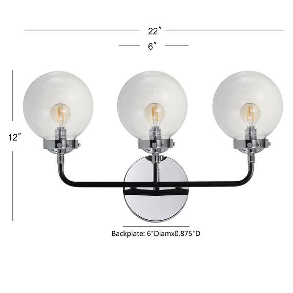 dimension image slide 7 of 13, JONATHAN Y Bevin Contemporary Transitional Iron/Glass LED Vanity Light