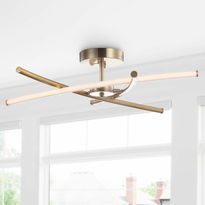 Orion Modern Metal Integrated LED Semi Flush Mount, by JONATHAN Y - Gold