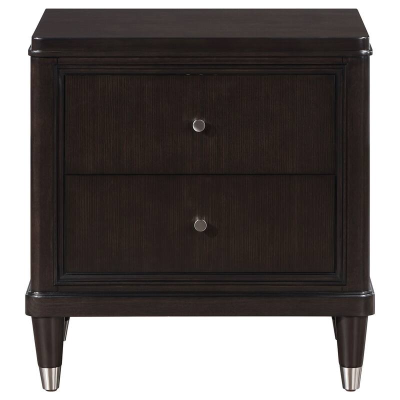 Dark Brown/Silver 2 Drawer 18 in. W Nightstand with Tapered Legs