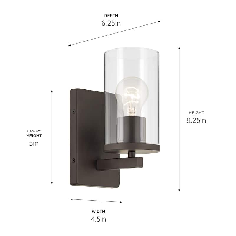 Kichler Lighting Crosby 1-Light Wall Sconce Light with Clear Glass