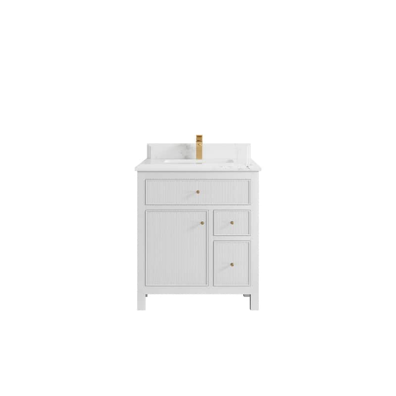 Willow Collections 30 in W x 22 in D Sonoma Free Standing Reeded Single Sink Bathroom Vanity with Countertop - 1.5" Empira White - White