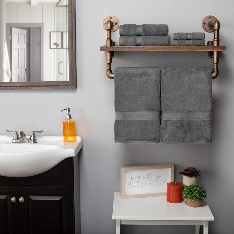 Blue Nile Mills Egyptian Cotton Plush Heavyweight 850 GSM Absorbent 6 Piece Towel Set - Charcoal