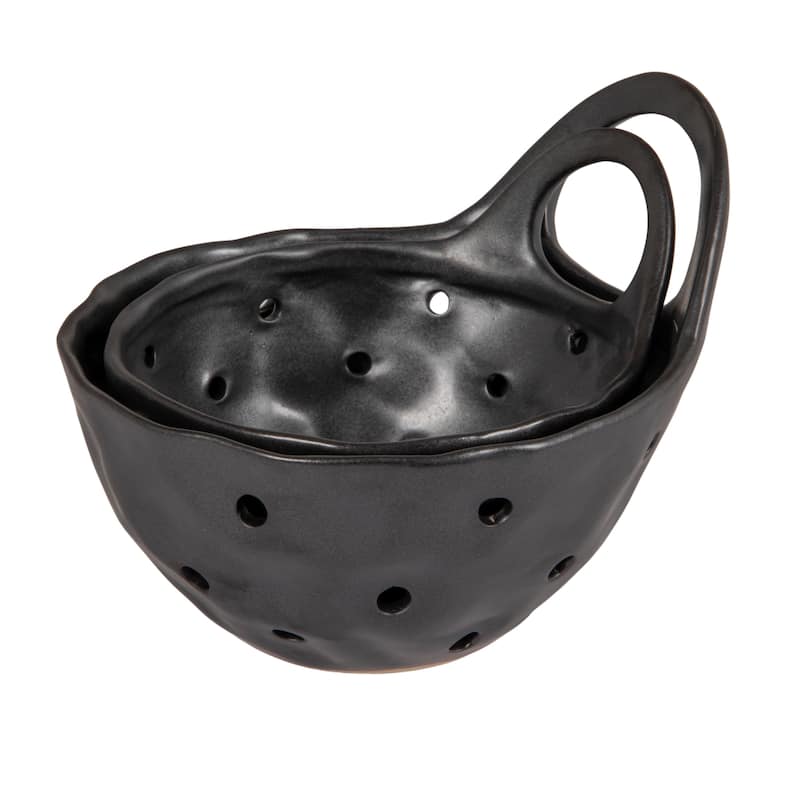 Set of 2 Cream Stoneware Colanders