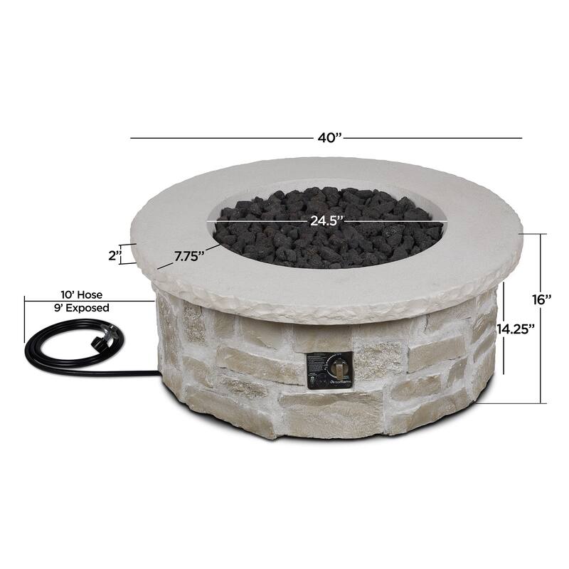 Scottsdale 40" Round Stone Propane Fire Pit Table in Beige by Real Flame