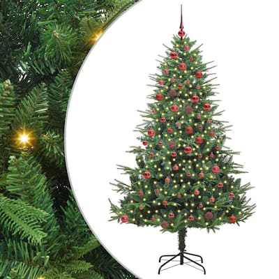 vidaXL Artificial Christmas Tree LED&Ball Set&Flocked Snow Decoration PVC&PE