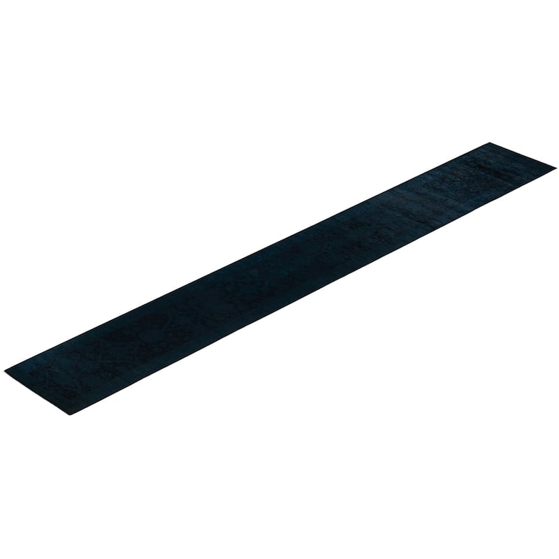 Overton Hand Knotted Wool Vintage Inspired Modern Contemporary Overdyed Black Runner Rug - 2' 7" x 19' 6"