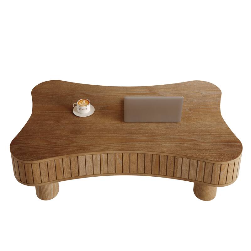 Lift Top Coffee Table for Living Room 42" Fluted Panel Hidden Storage, Silent Hydraulic Lift, Curved Safety Corners,Natural Wood