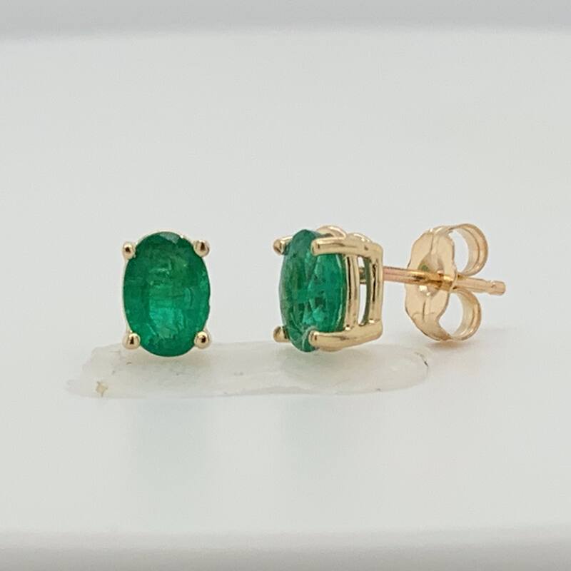 Joelle Collection Emerald Oval Stud Earrings 14K Yellow Gold