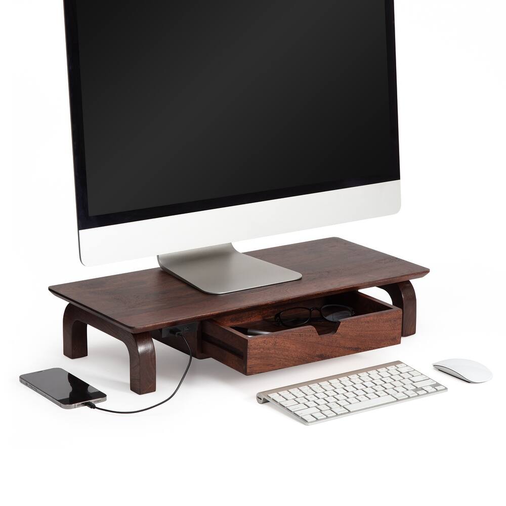Jani Wood Monitor Stand Riser Desk - Ergonomic Design Stand, Desktop Organizer Table for Home, Office Workspace, Gaming Desk