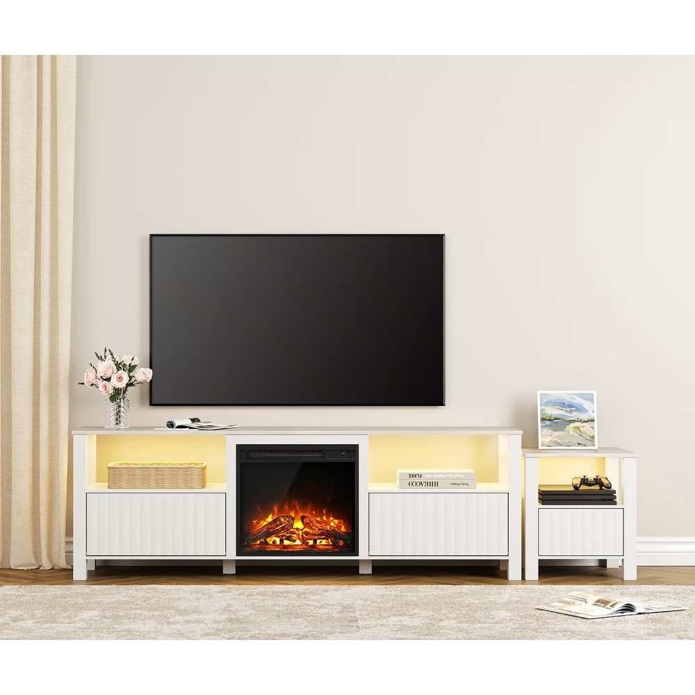 Fireplace TV Stand for 75 Inch TV Entertainment Center, White, 70 Inch
