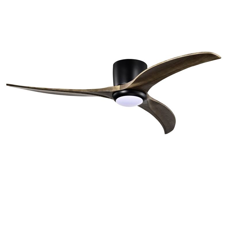 52" Flush Mount Fan Light, 3 PCS Solid Wood Blades Ceiling Fan with Lights Remote Control, Quiet DC Motor, 6 Speed