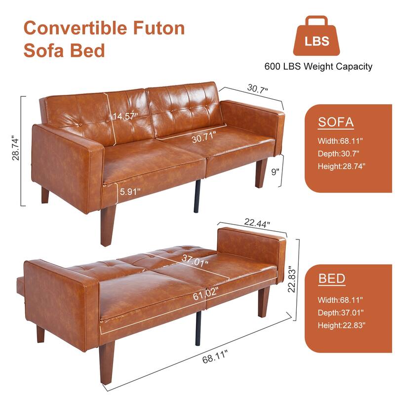 Futon Sofa Bed Couch Memory Foam Futon Convertible Couch Bed Sleeper for Living Room - 68.11"*30.11"*28.74"