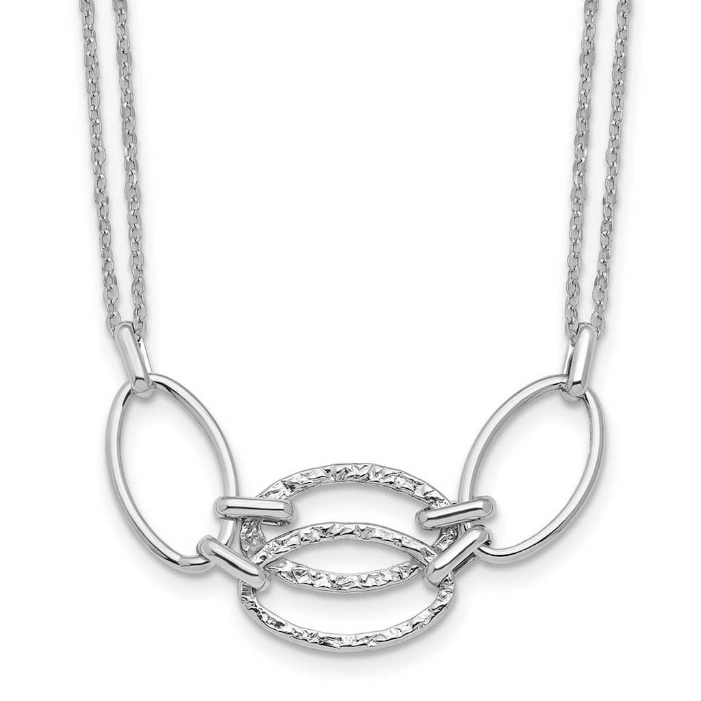 Curata 14k Italian White Gold Polished Double Strand Interlocking Textured Link Necklace, 17.5"