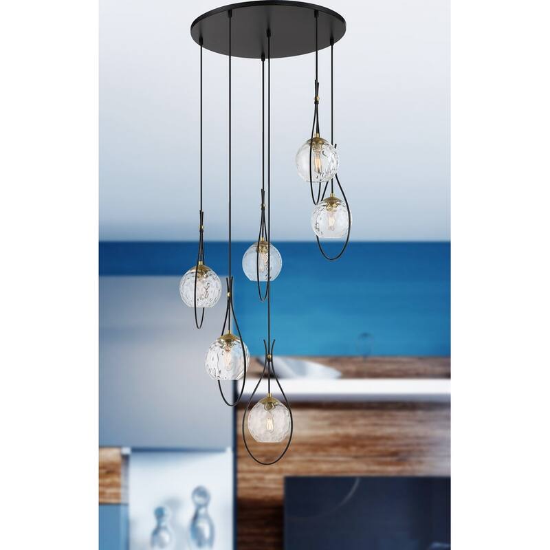 Minka Lavery 1536 Cody 6 Light 28" Wide Pendant with Clear Water Glass