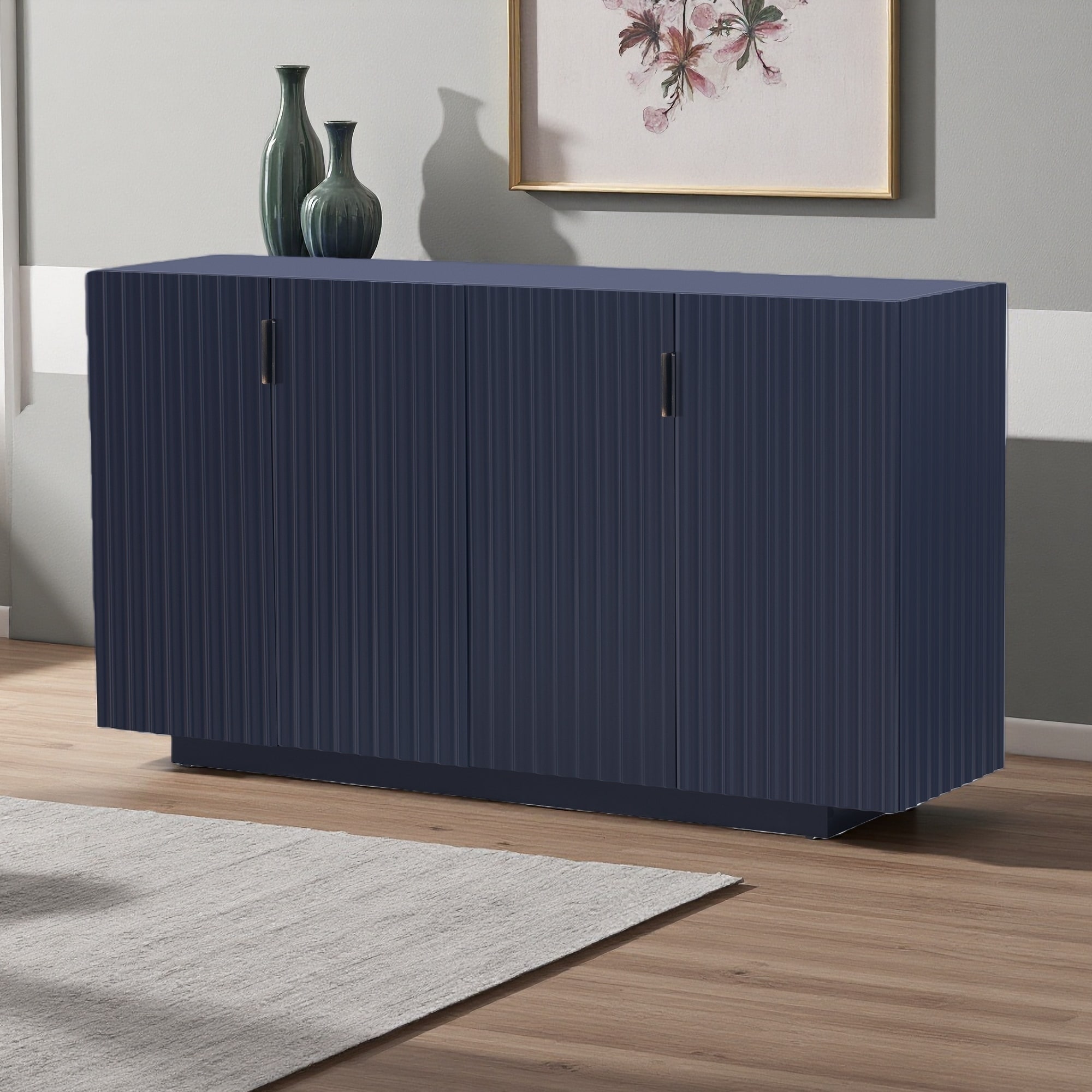 4-Door Fluted Buffet Cabinet with Adjustable Shelves, Retro Sideboard Storage Credenza for Dining Room and Living Room