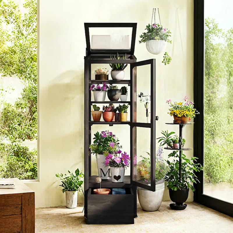 62.4H Wood Garden Greenhouse Balcony Portable Mini Cold Frame for Outdoor Indoor Use