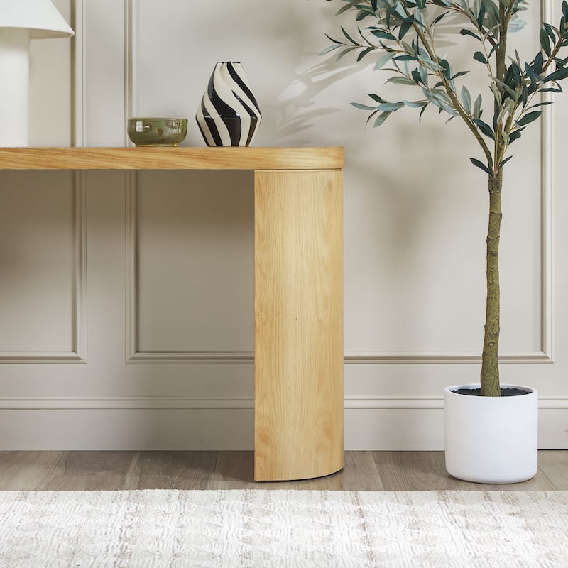 Walker Edison Modern Solid Oak Wood Veneer Console Table