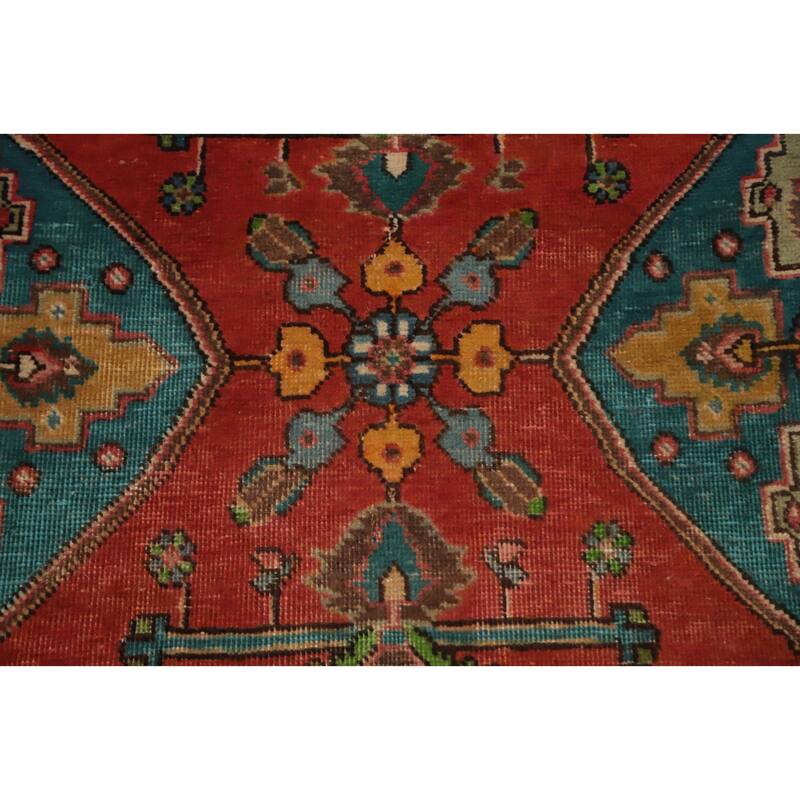 Hand Knotted Oriental 100% Wool Carpet Traditional Geometric Oranges & Rust Tabriz Runner Rug - 13' 3'' X 3' 3''