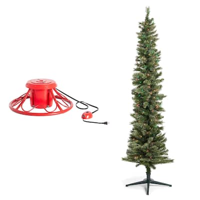 Home Heritage Rotating Tree Stand Base w/Stanley 7' Skinny Pencil Christmas Tree - 12.7