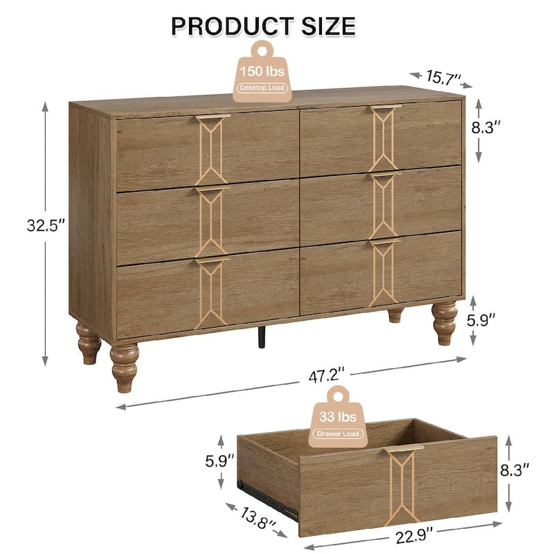 Modern Wooden 6 Drawers Dresser with Pattern Design