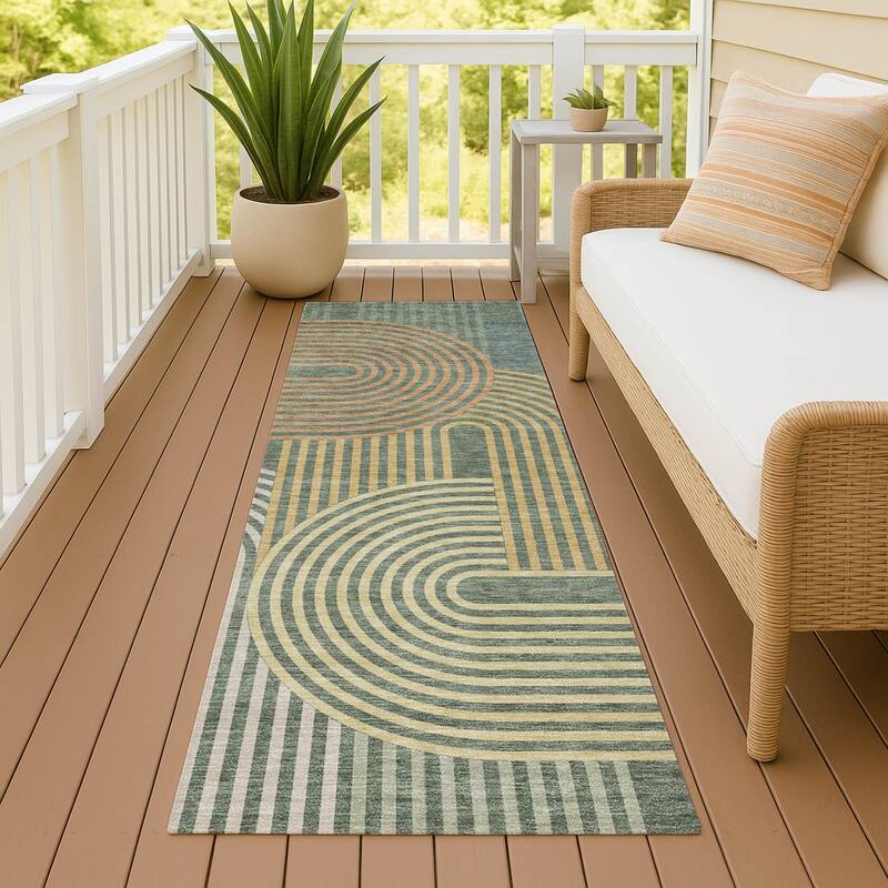 Machine Washable Indoor/ Outdoor Modern Basehor Chantille Rug - Basil - 2'3" x 7'6"