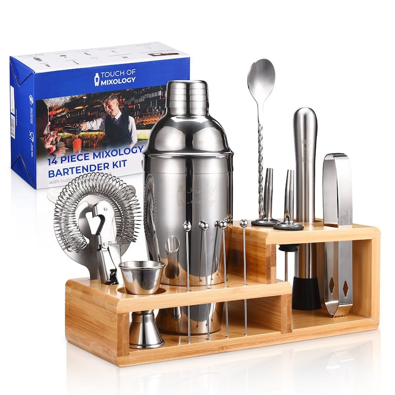 Touch of Mixology 14 Piece Bartender Kit - Bar Tool Set Cocktail Shaker Set