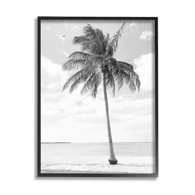 Stupell Single Palm Tree Monochrome Tropical Beach Plant Framed Wall Art, Design by Graffitee Studios - Grey