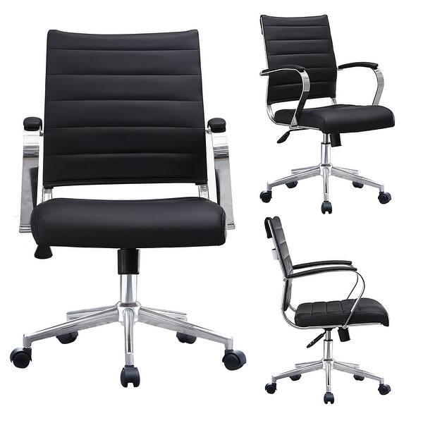 Shop 2xhome Office Chairs Mid Back Ribbed Pu Leather White