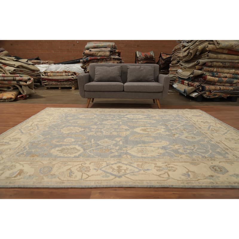 Hand Knotted Oriental 100% Wool Carpet Transitional All-Over Greys & Charcoal Oushak Area Rug - 9' 4'' X 7' 10''