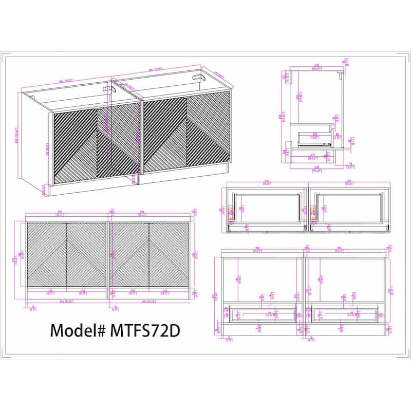 Milano 72" Freestanding Bathroom Vanity with Double White Sink