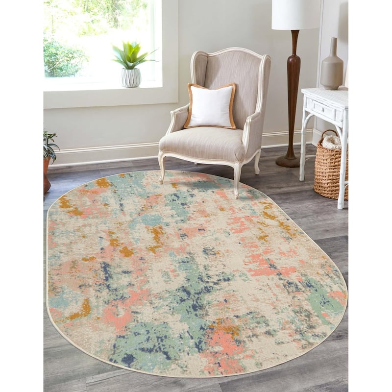 Contemporary Heloise Collection Area Rug - 5'x8' Oval - Multi-Light Blue