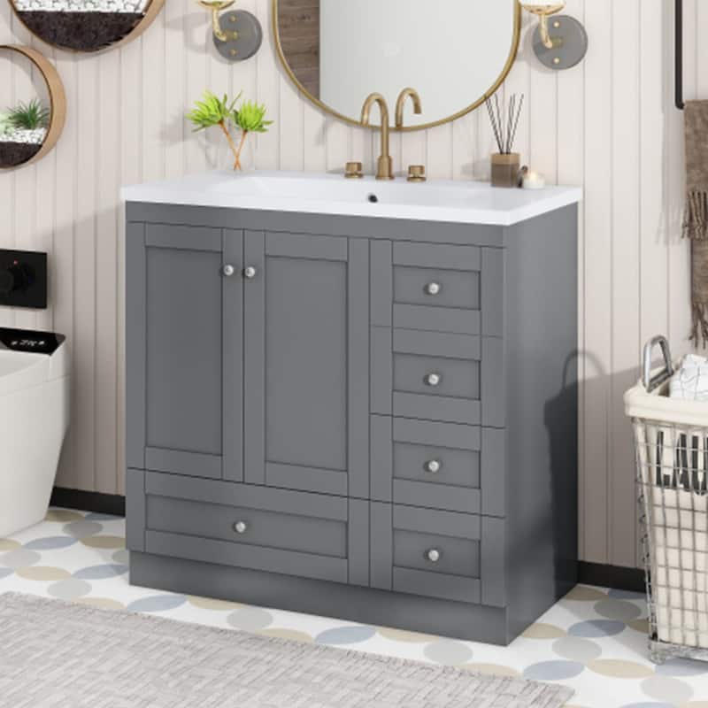 36 inch MDF Freestanding Bathroom Vanity without Counter Top - Grey
