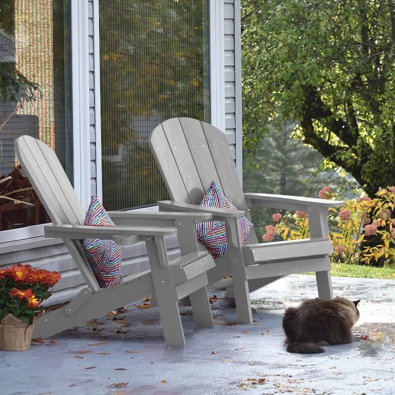 WINSOON All Weather HIPS Oversized Folding Adirondack Chair with Cup Holder